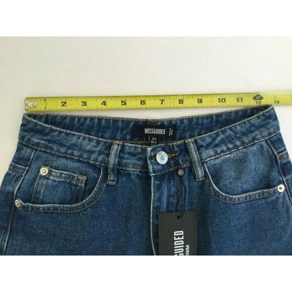 Missguided High Waisted Wrath Jeans Straight Leg Split Hem Size 0 Dark Blue NEW - Picture 3 of 13